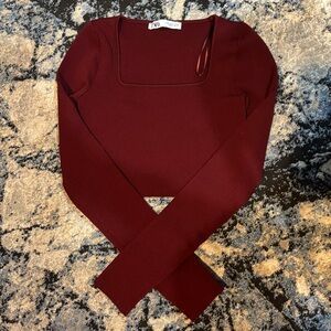 Maroon Long Sleeve Cropped Zara Top Size S